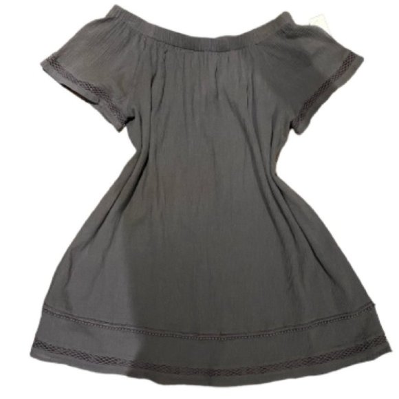 CHARLI Lateshia off the shoulder dress Embroidered Sundress Dark Grey Size 8 - Picture 4 of 12